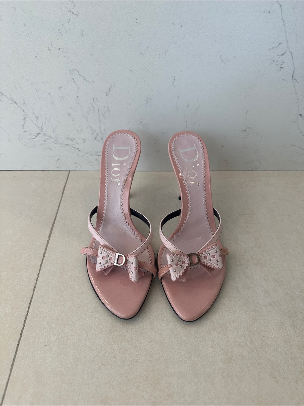 Dior Powder Pink Bow Slide Heels